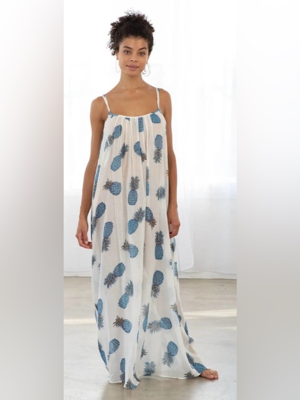 Lovestitch Pineapple Print Maxi Dress Open Back Resort Beach Boho M/L